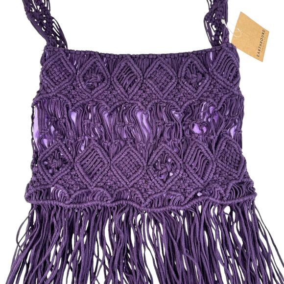 Earthbound Trading Co Purple Macrame Crochet Bag Crossbody New - Picture 4 of 16